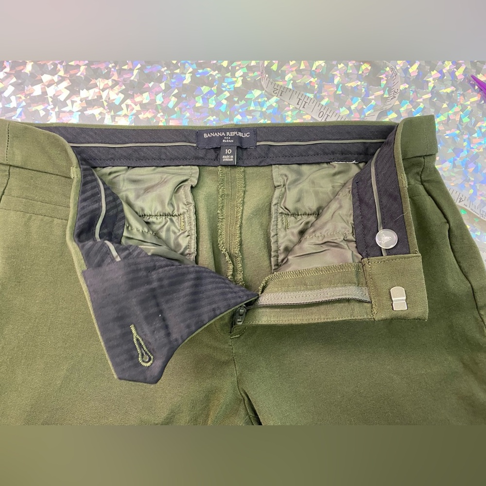 Banana Republic Mid Rise Sloan Trouser Pants Olive Green Preppy Classy Chic 10 - Picture 7 of 10